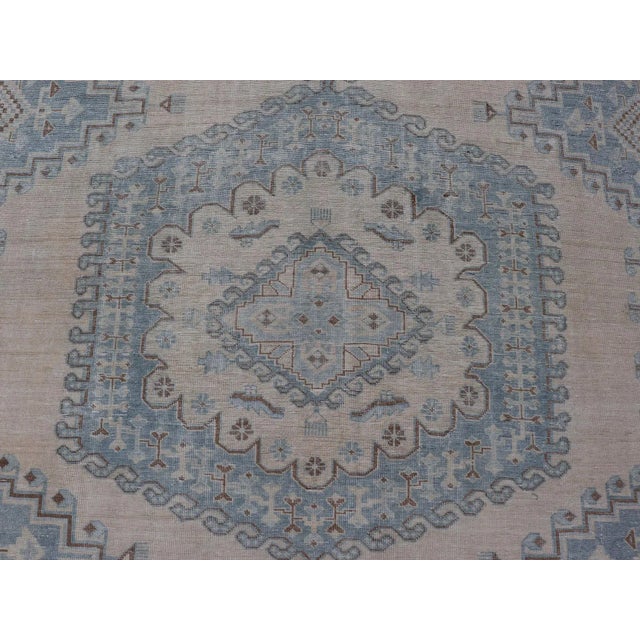 Early 20th Century Persian Antique Tabriz Rug With Geometric Medallion With Latch Hooks in Light Blue For Sale - Image 4 of 13