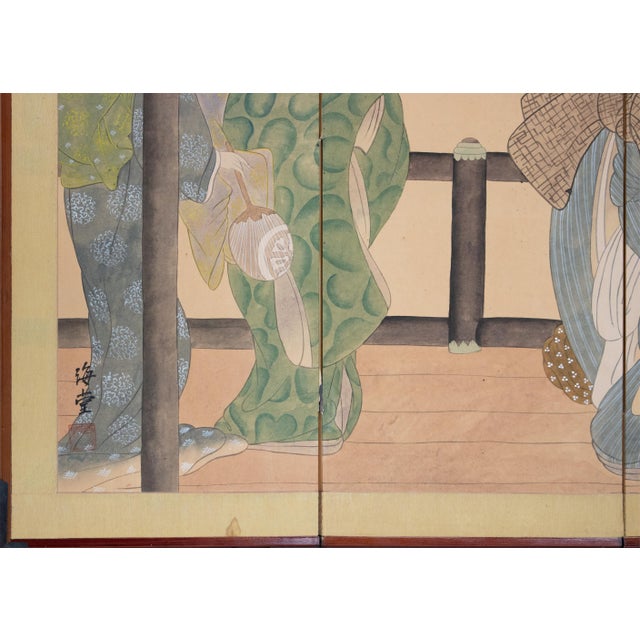 1960s Shōwa Era Japanese Ukiyo-E Style Byobu Screen "Young Beauties" For Sale In Dallas - Image 6 of 12