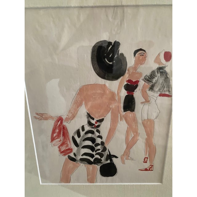 Mid-Century Fashion Illustration of Women in Beachwear For Sale - Image 4 of 8
