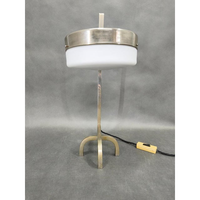 Bauhaus Nickel Table Lamp with Glass Diffuser, 1930s For Sale - Image 4 of 12