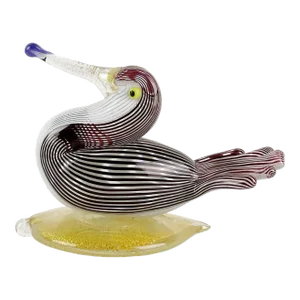 Vintage Murano Dino Martens Black White Stripes Gold Leaf Base Italian Art Glass Bird Sculpture