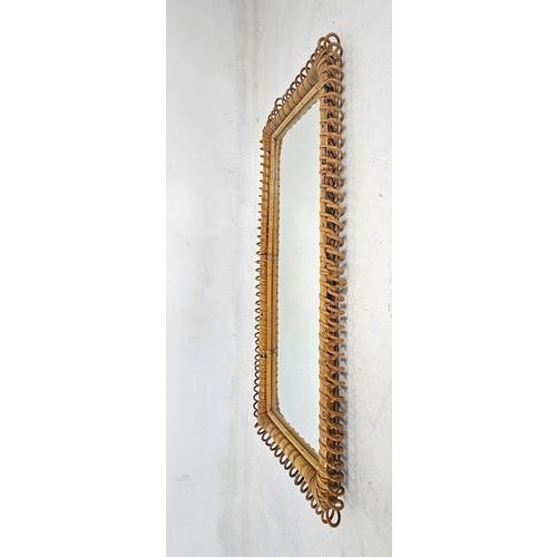 Gold Mid-Century Rectangular Rattan Mirror by Franco Albini, Italy, 1960s For Sale - Image 8 of 9