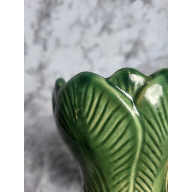 Striking majolica planter in great, vintage condition, and detail leaf design. This piece has a fabulous glaze wear. A...