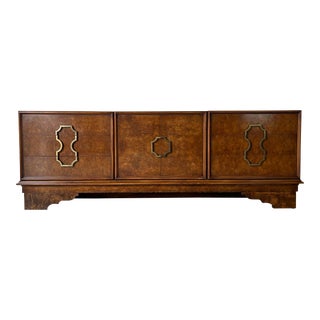 Large Mastercraft Hollywood Regency Burl Wood and Brass Sideboard For Sale
