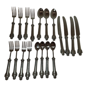 1990s Vagabond House Pewter and Stainless Flatware Medici Pattern 19 Pieces