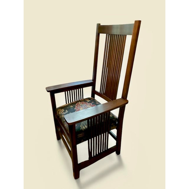 L. & J.G. Stickley, Inc. Set of 6 Stickley Mission Oak Arm Chairs With Cushions For Sale - Image 4 of 8