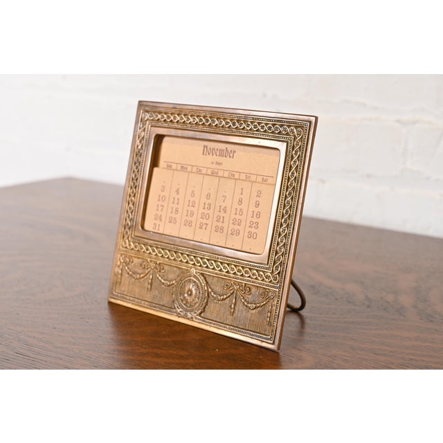 Art Deco Tiffany Studios New York Adam Bronze Doré Desk Calendar Frame or Picture Frame For Sale - Image 3 of 12
