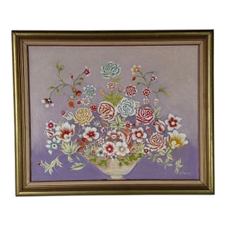 Vintage W. Sterner Still Life- Floral on Vase Oil on Canvas Painting – Framed For Sale