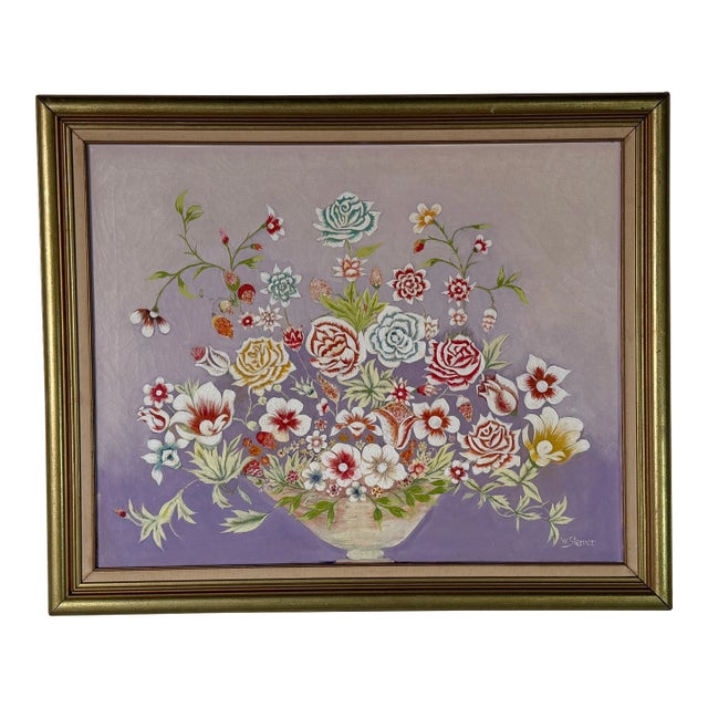Vintage W. Sterner Still Life- Floral on Vase Oil on Canvas Painting – Framed For Sale