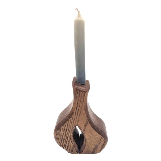 Offered is a hand-carved Oak wood candle-holder that can also be used for displaying dried weeds or cut flower stems. It...