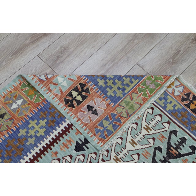 Textile 1980s Farmhouse Blue Geometric Kilim For Sale - Image 7 of 8