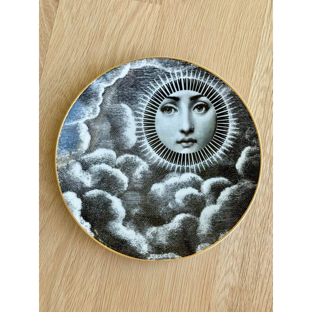 1980s Vintage Fornasetti for Rosenthal Porcelain Plate - Tema E Variazioni Motiv 18 Sun Face For Sale - Image 5 of 6