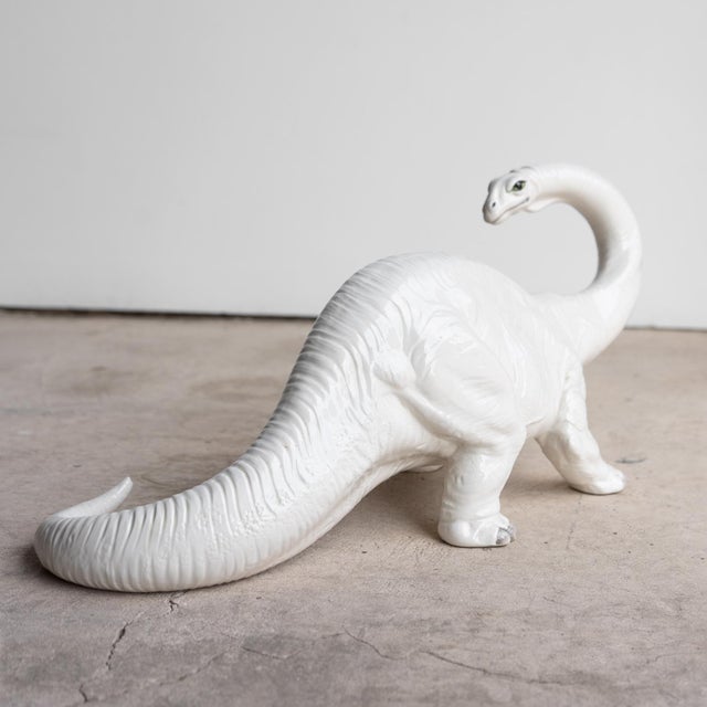 1970s Vintage Italian Bassano Ceramic Dinosaur Sculpture - White Pottery Brontosaurus Figure, 1970s For Sale - Image 5 of 18