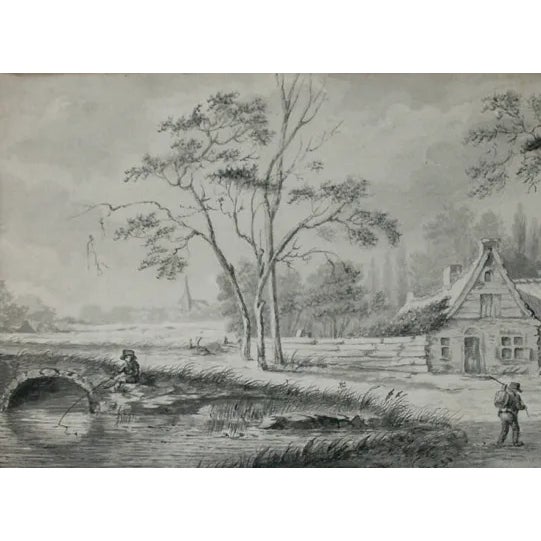 Charming Dutch watercolour c1828 depicting two boys by a cottage in a silver gilt frame! Art: 17 3/4" x 10 1/2" Frame: 25...