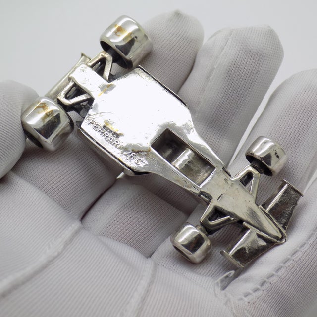 Silver Vintage Italian Handmade Genuine Silver Ferrari F1 260 Racing Car Large Figurine For Sale - Image 8 of 11