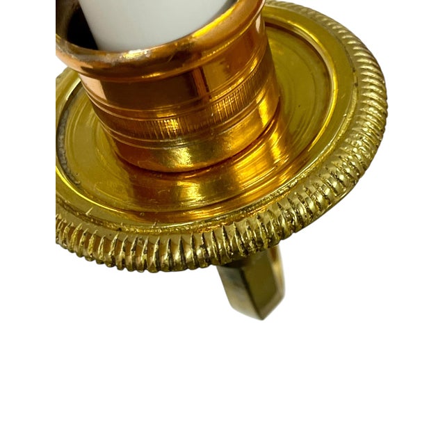 Vintage Pair of Brass & Copper Neoclassical Double-Arm Wall Sconces With Pleated Silk Shades For Sale - Image 12 of 18