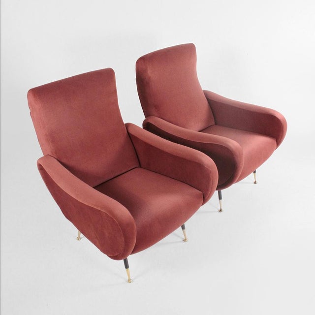 Italian Armchairs in Brick Red Velvet, 1960s, Set of 2 For Sale - Image 3 of 13