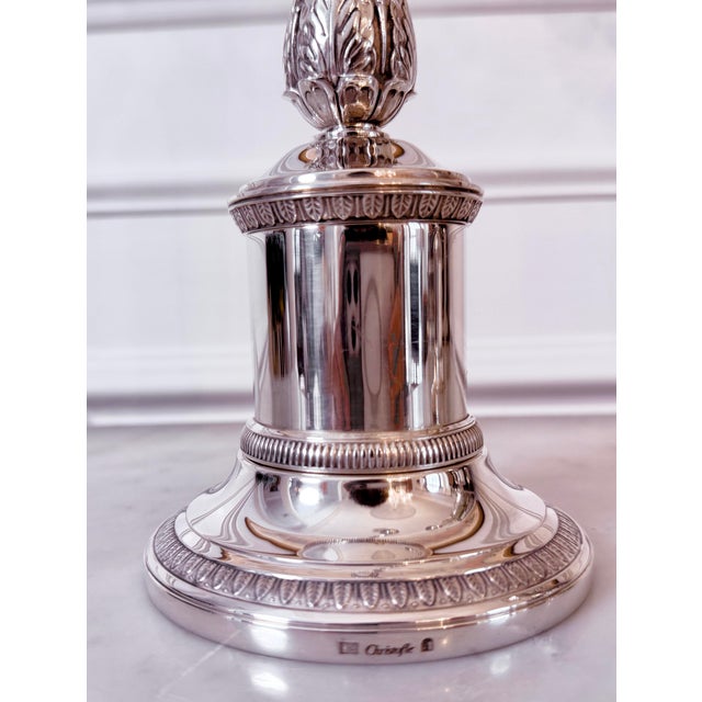 Traditional A Pair of Christofle Malmaison Silver-Plated Candelabra for Two Candles For Sale - Image 3 of 6