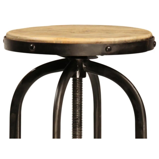 Reclaimed wood and iron round backless barstool. Industrial iron and natural wood stool that adjusts up and down from...
