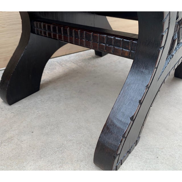 20th Century Pair of Carved Walnut Spanish Savonarola with Foot Rest For Sale - Image 13 of 18