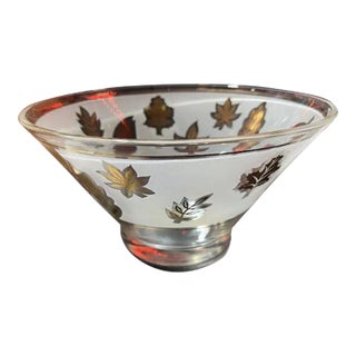 Vintage Libbey Glass Co. Frosted Gold Leaf Chip Punch Bowl For Sale