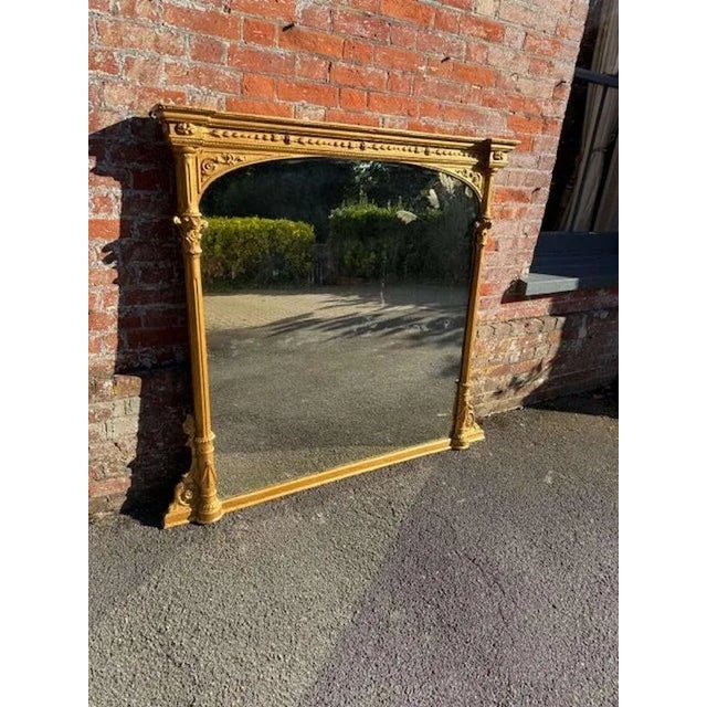 Brown Large Antique English Carved Wood and Gesso Gilt Column Framed Mirror, 19th Century For Sale - Image 8 of 8