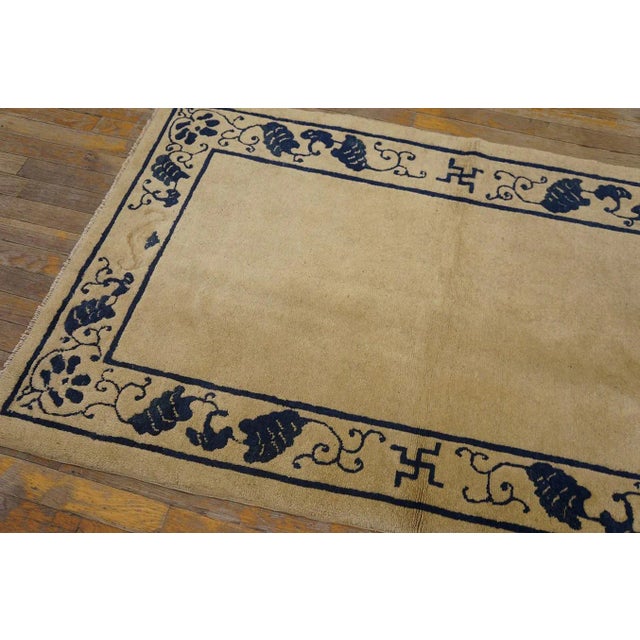 1920s Small Beige Open Field Swastika Antique Chinese Peking Rug For Sale - Image 4 of 12