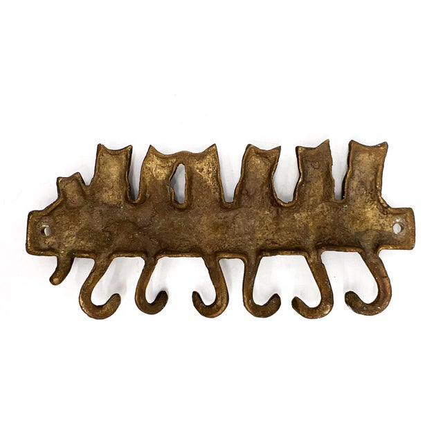 Vintage Brass Cat Wall Hook Rack – Mid-Century Modern, Minimalist, Boho Whimsical For Sale In Houston - Image 6 of 9