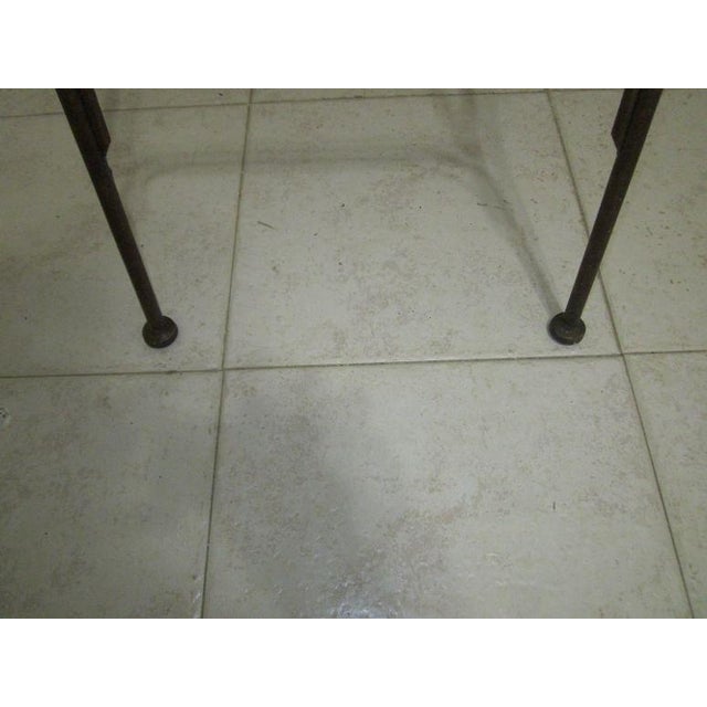 1980s Black Metal Frame Woven Brown Leather High Back Bar Stools Set of 2 For Sale - Image 11 of 12