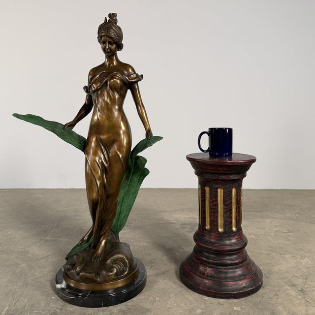 Late 20th Century Bronze “Diana With Leaves” Sculpture, 35” H – Classical Female Figure on Marble Base For Sale - Image 11 of 11