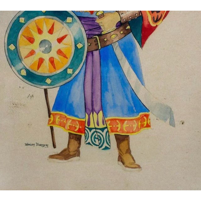 Two colorful vintage paintings in wood frames depicting a Japanese noblewoman and samurai warrior in full armor. Hime is...