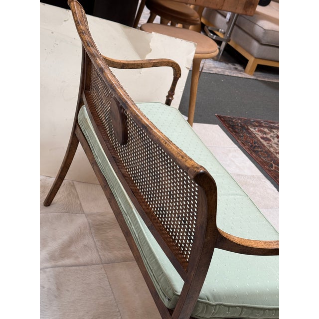 Green Regency Style Caned Bench With Cushion For Sale - Image 8 of 12