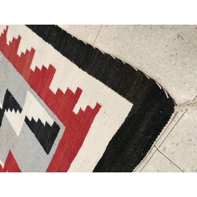 Antique Navajo Carpet, Folk Rug, Handmade Wool, Beige, Gray, Blood Orange For Sale - Image 14 of 17