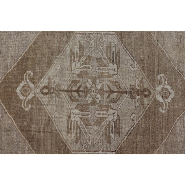 Brown Turkish Vintage Kars Rug in Brown Background With Gray and Hints of Green For Sale - Image 8 of 14