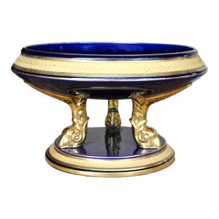 Early 20th Century Cobalt Blue Jaget & Pinon Ceramic Compote Centerpiece With Gilt Decoration For Sale