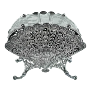 Early 20th Century Antique Pairpoint Mfg Co Quadruple Silver Plated Fan Design Jewelry Box