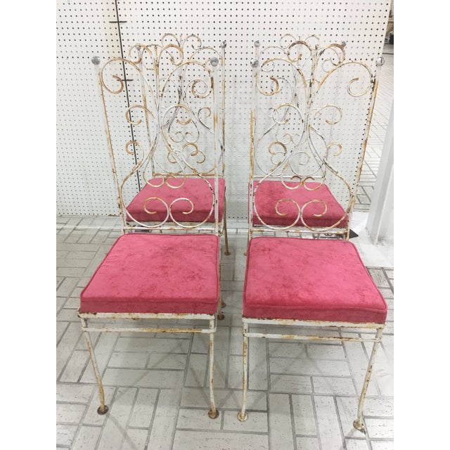 Metal Salterini Style Velvet Seat Chairs - Set of 4 For Sale - Image 7 of 7
