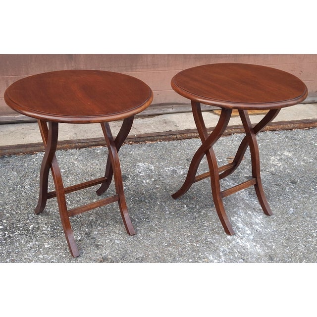 Late 20th Century Pair Late 20th Century Folding-Form Mahogany Butler Wine Tables or Candle Stands For Sale - Image 5 of 11
