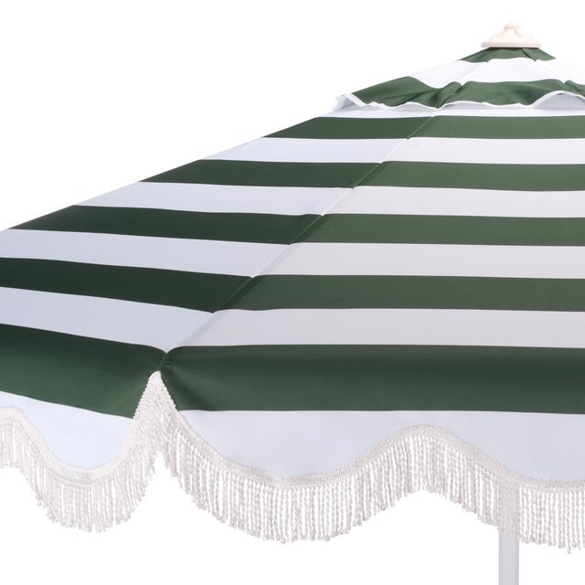 Spritely Home Lucerna 9 Ft Crank Umbrella, Green Stripe/White Pole For Sale - Image 4 of 9