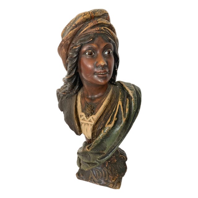 Polychrome Plaster Bust, 1800s For Sale