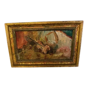 Antique Original Oil Still Life of Violin