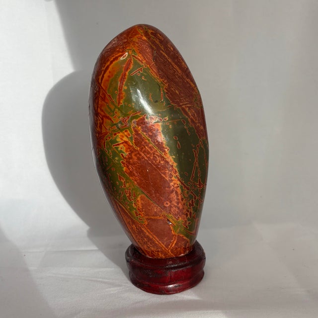 Mid 20th Century Large Mid-Century Chinese Red and Green Jasper Stone Mounted on Solid Wood For Sale - Image 5 of 10