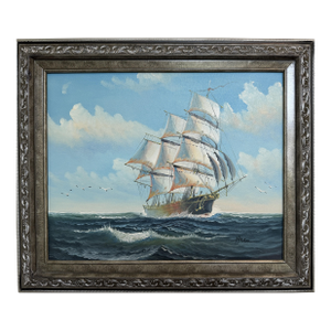 Signed Original Oil Painting Tall Ship at Sea Maritime Nautical Ocean Seascape
