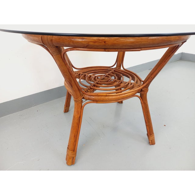 Vintage Round Coffee Table in Smoked Glass and Rattan, 1960s For Sale - Image 6 of 15