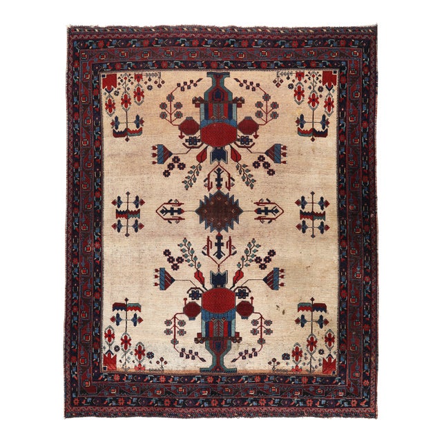 Vintage Persian Medallion Rug With Floral & Geometric Motifs – 5' X 6' 2'' For Sale