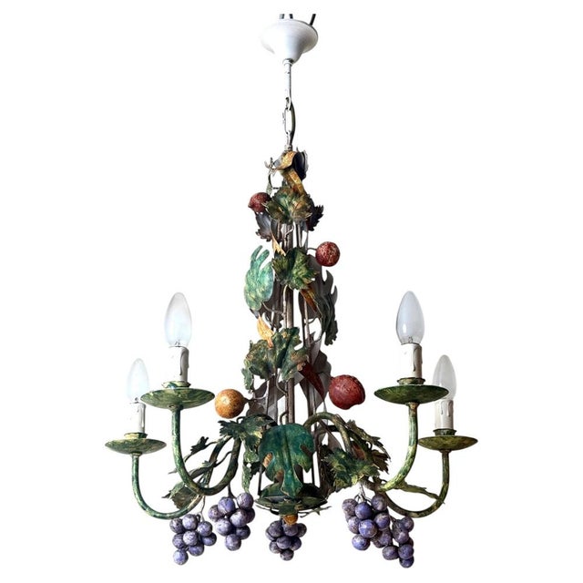 Italian Hand-Painted Fruit and Vine Chandelier with Pomegranates, 1970s For Sale - Image 16 of 16