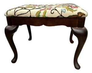 American Drew Queen Ann Leg Ottoman W/ Bird and Floral Design Crewel Embroidered Fabric