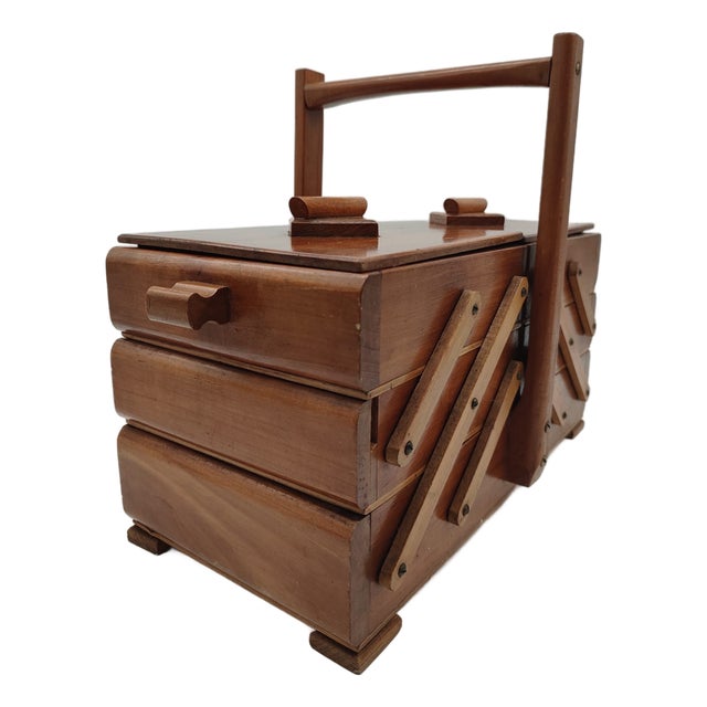 Mid-Century Wood Cantilever Sewing Box, Germany, 1950s For Sale