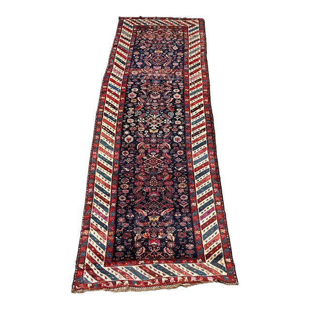 Circa 1900 Caucasian Handwoven Wool Runner Rug -11'4'' 3'8'' For Sale