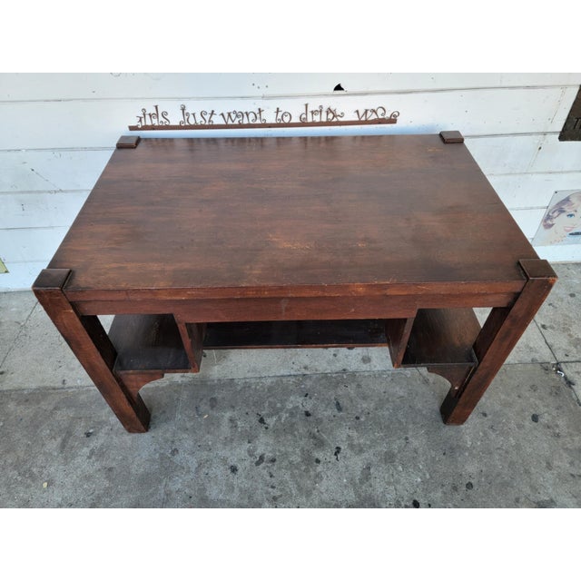 1970s Vintage Mission Style Oak Wood Library Desk For Sale In Los Angeles - Image 6 of 18